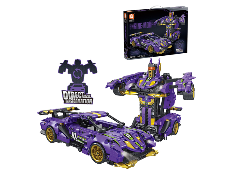 Purple Pull Back Direct Transformation Vehicle Building Block 714Pcs