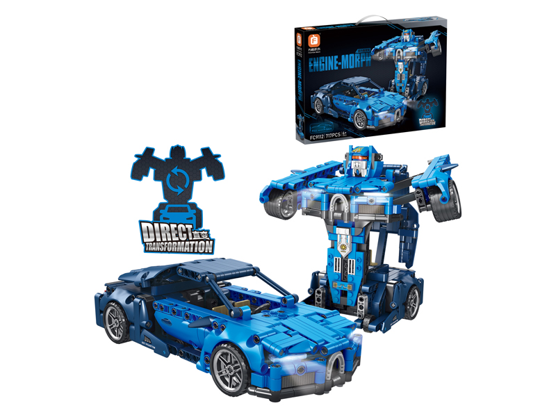 Blue Pull Back Direct Transformation Vehicle Building Block 171Pcs