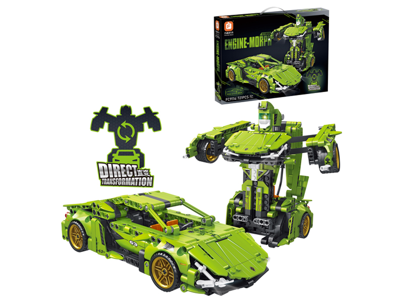 Green Pull Back Direct Transformation Vehicle Building Block 721Pcs