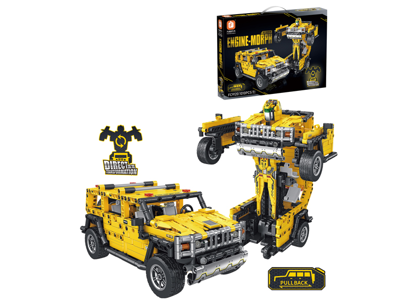 Yellow Pull Back Direct Transformation Vehicle Building Block 1010Pcs