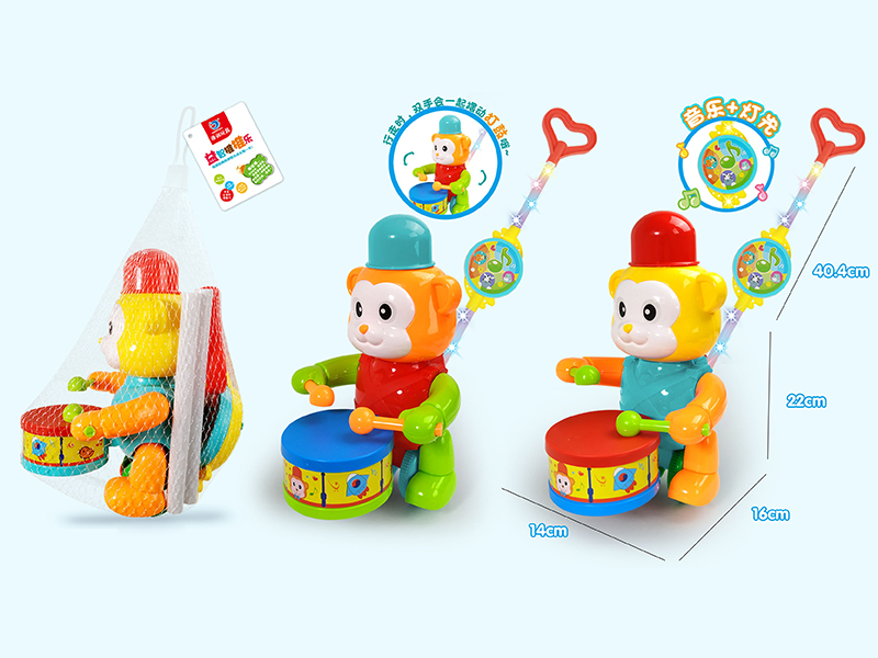 Hand Push Monkey Drummer Beating Drum(Light & Music)