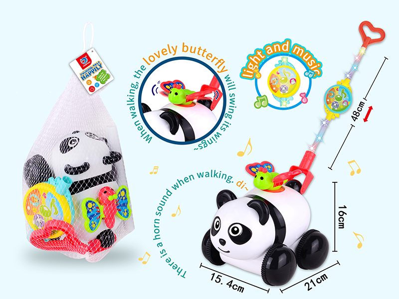 Hand Push Panda Toy With Light And Music (Two Short Poles)