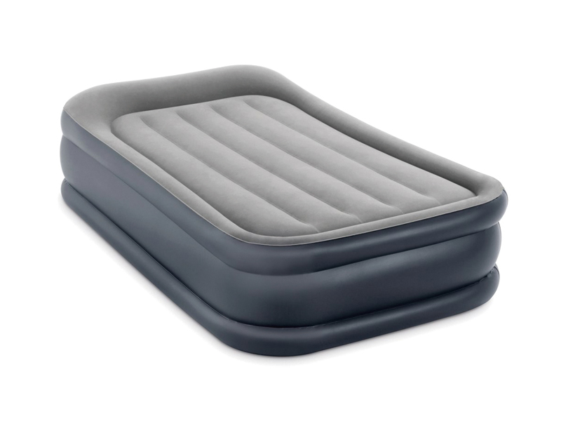 99Cm Inflatable Dark Gray Single Person Air Bed With Double Layer Built-In Pillow