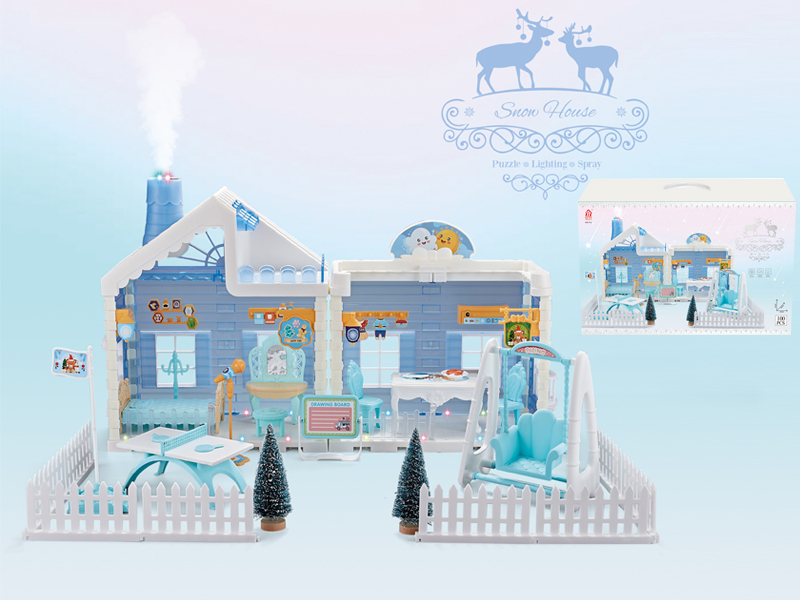 DIY Ice And Snow Cottage Villa Toys With Color Light (Chimney With Light, Spray)