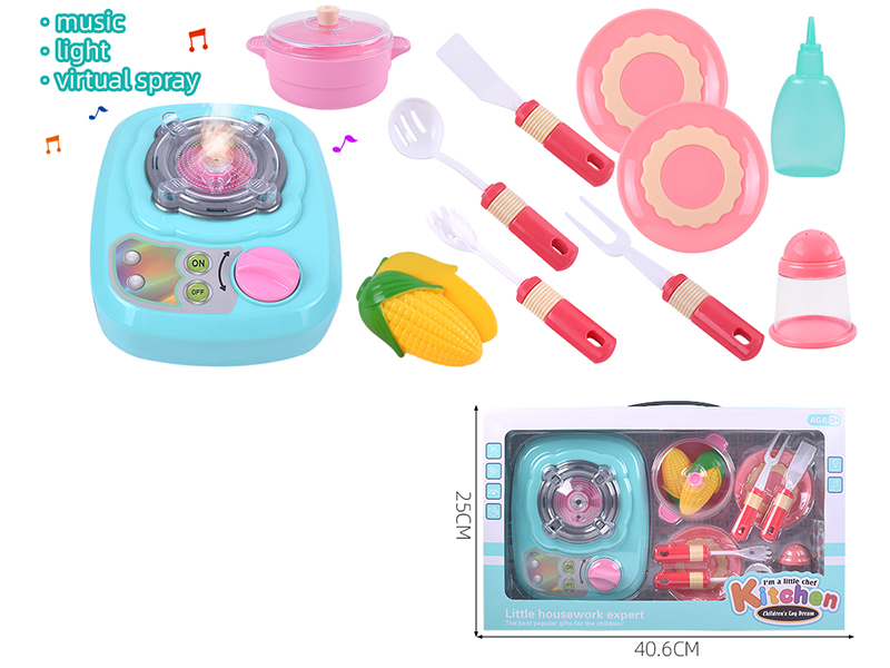 Kitchen Stove Simulation Tableware Set(Spray,Light,Music)