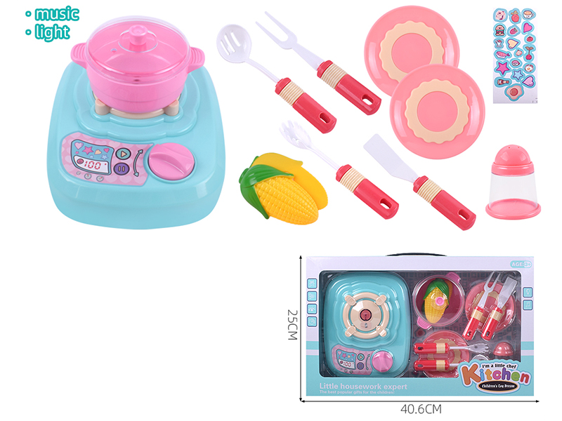 Kitchen Stove Simulation Tableware Set(Light,Sound)