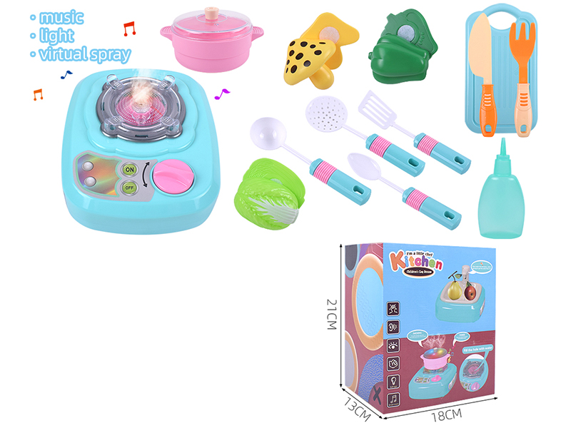 Kitchen Stove Simulation Tableware Set(Spray,Light,Music)