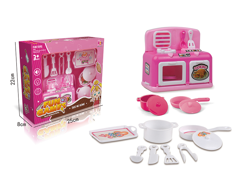 Mini B/O Simulation Kitchen Set With Lights,Sound,Rotating Function (Pink)