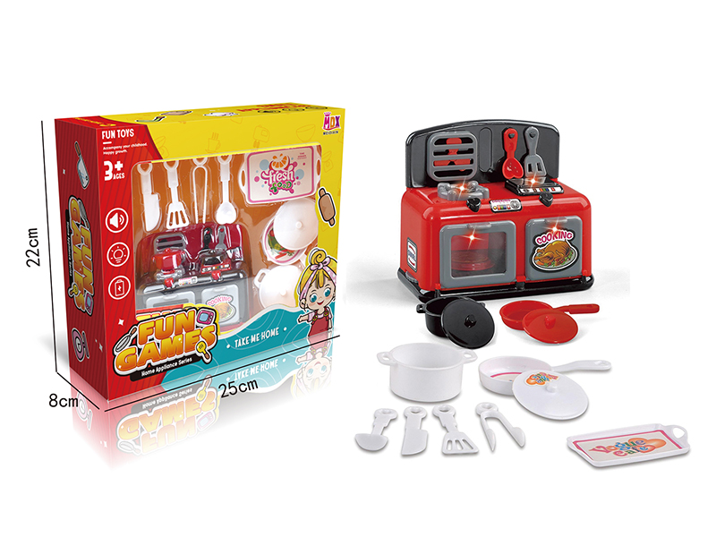 Mini B/O Simulation Kitchen Set With Lights,Sound,Rotating Function(Red Black )