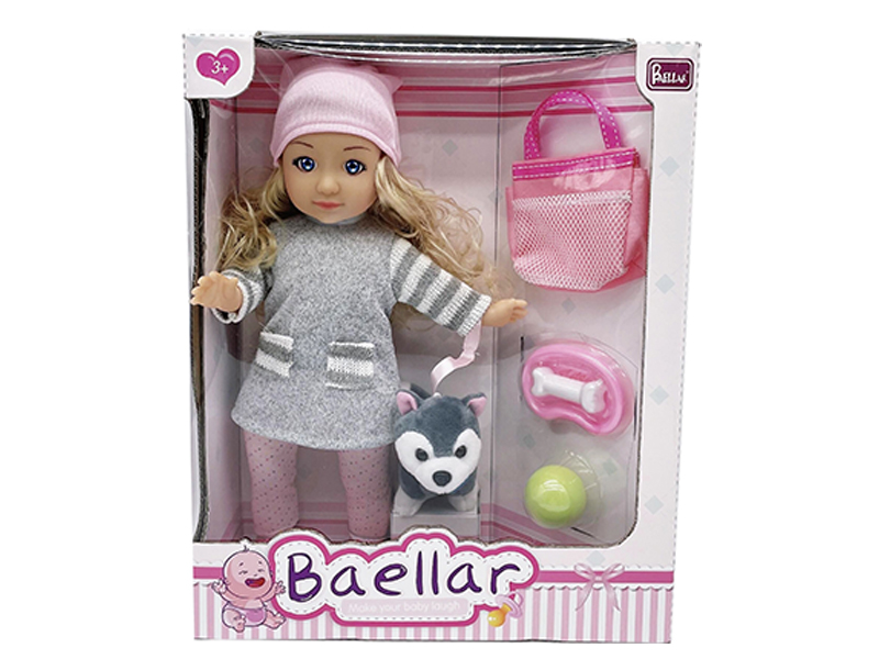 14 Inch Dog Walking Female Doll