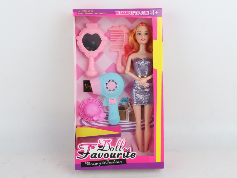 11 Inch Solid Joint Doll+Comb Mirror+Hair Dryer Cap