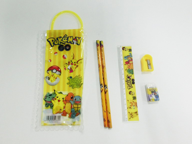 Pikachu Stationery Bag (2 Pencils +1 Pencil Sharpener +1 Eraser +1 Ruler)
