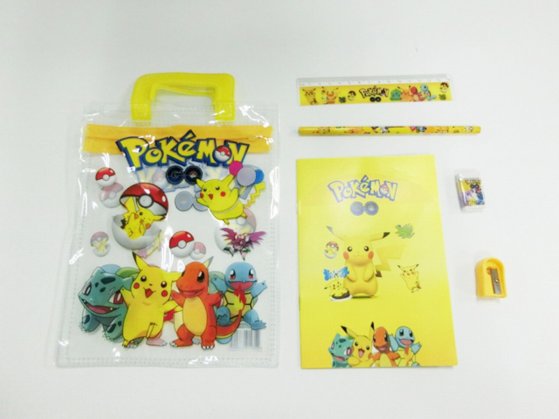 Pikachu Stationery Bag (Notebook +1 Pencil +1 Pencil Sharpener +1 Eraser +1 Ruler)