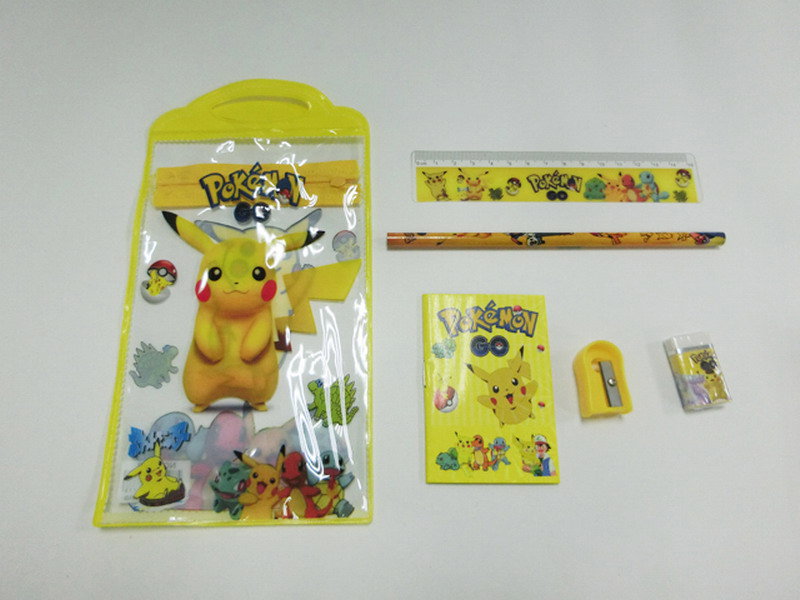 Pikachu Stationery Bag (Notebook +1 Pencil +1 Pencil Sharpener +1 Eraser +1 Ruler)