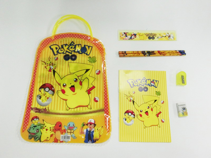 Pikachu Stationery Bag (Notebook +2 Pencils +1 Pencil Sharpener +1 Eraser +1 Ruler)