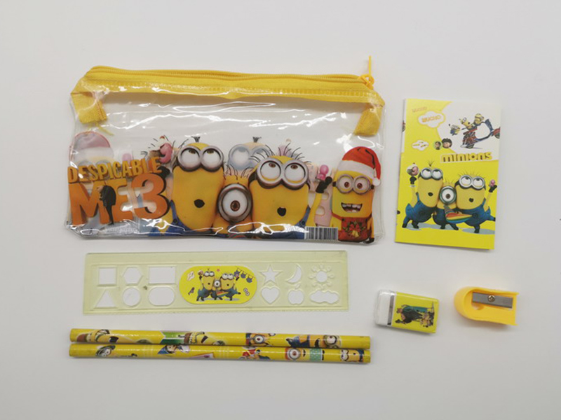Minions Stationery Bag (Notebook +2 Pencils +1 Pencil Sharpener +1 Eraser +1 Ruler)