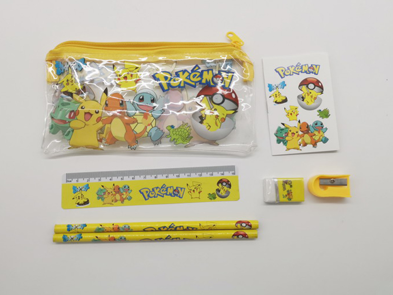 Pikachu Stationery Bag (Notebook +2 Pencils +1 Pencil Sharpener +1 Eraser +1 Ruler)