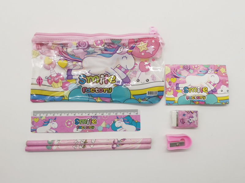 Unicorn Stationery Bag (Notebook +2 Pencils +1 Pencil Sharpener +1 Eraser +1 Ruler)