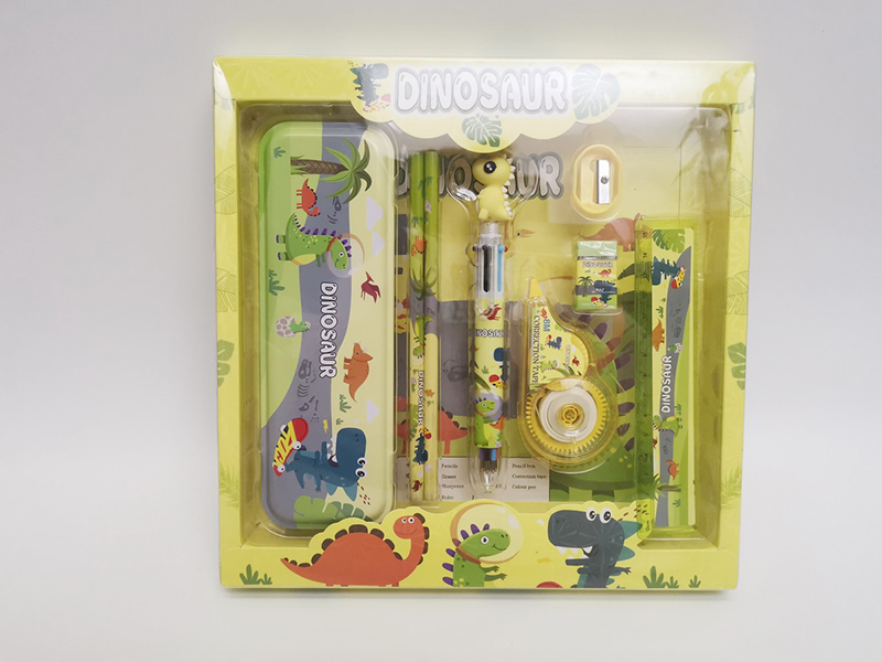 Correction Tape + 6 Color Ballpoint Pen Stationery Set - Dinosaur