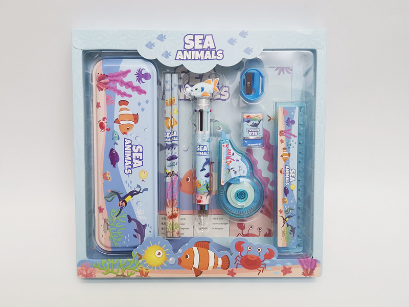 Correction Tape + 6 Color Ballpoint Pen Stationery Set - Sea Animals