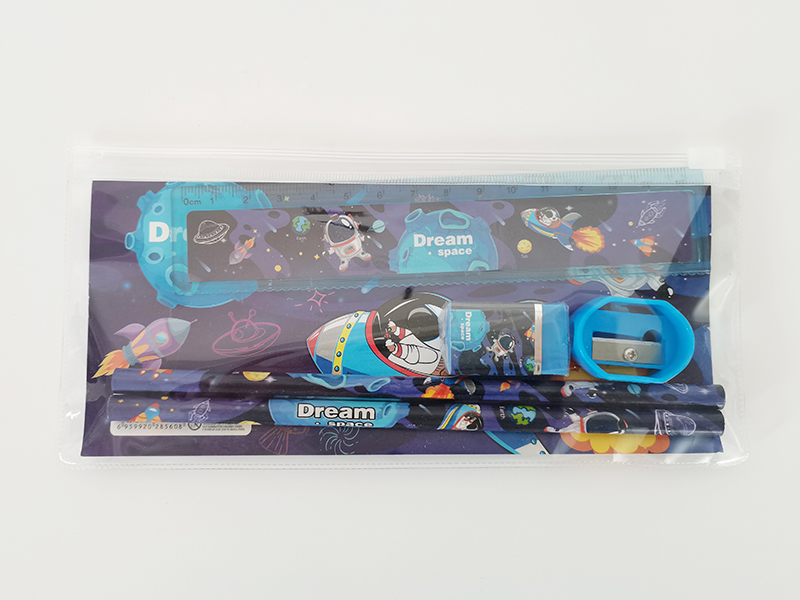 Zipper Pen Bag Stationery Bag (2 Pencils +1 Pencil Sharpener +1 Eraser +1 Ruler)
