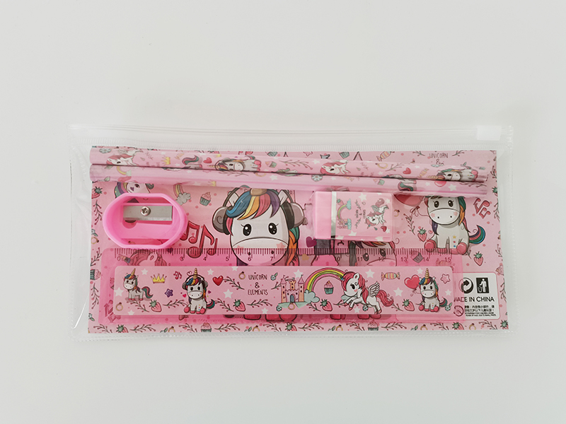 Zipper Pen Bag Stationery Bag (2 Pencils +1 Pencil Sharpener +1 Eraser +1 Ruler)