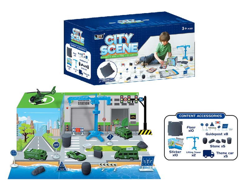 Plastic Pull Back Sanitation Car DIY Assembly City Scene Set
