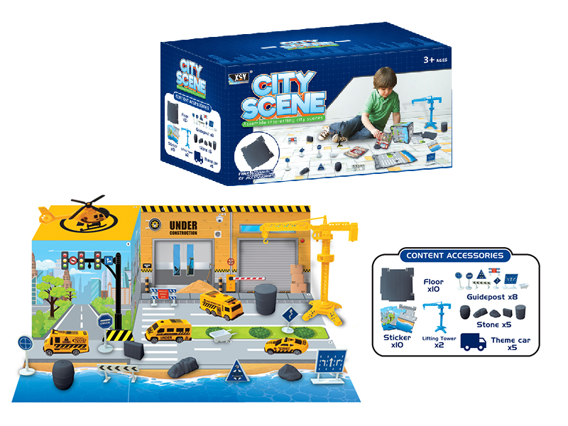 Plastic Pull Back Engineering Truck DIY Assembly City Scene Set