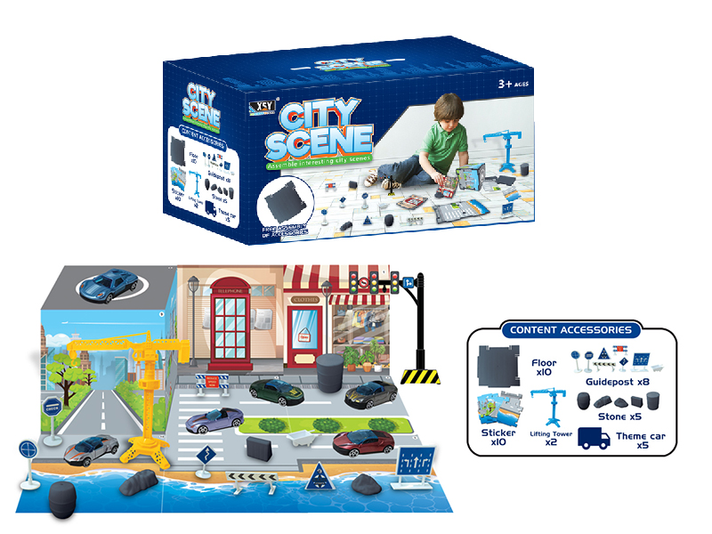 Plastic Pull Back City Car DIY Assembly City Scene Set