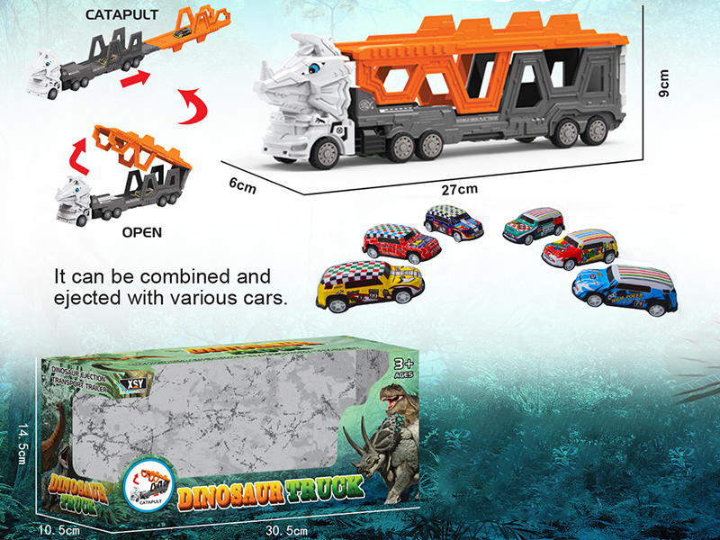 Friction Folding Ejection Triceratops Carrier Truck With City Cars