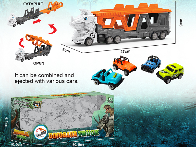 Friction Folding Ejection Triceratops Carrier Truck With City Cars