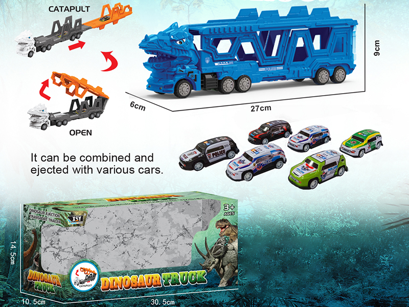 Friction Folding Ejection Tyrannosaurus Rex Carrier Truck With Police Cars