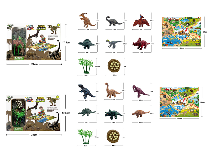 3-Inch Dinosaurs 6pcs + Bamboo + Egg Nest + Games Map