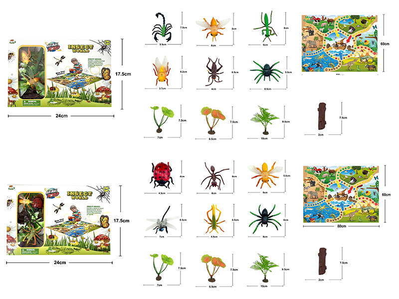 3 Inch Insects 6pcs + Wood + Grass + Games Map