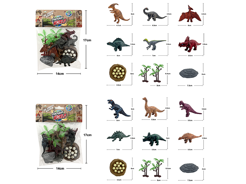 3-Inch Dinosaurs 6pcs + Egg Nest + Stone + Coconut Tree