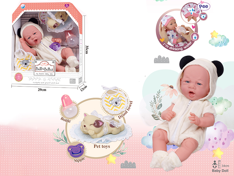 15 Inch Full Body Vinyl Newborn Baby Doll With Accessories,Can Drink Water And Pee