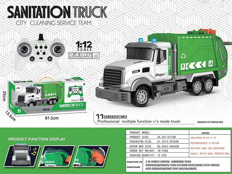 1:12 2.4G 11Ch R/C Sanitation Garbage Truck With Light And Music