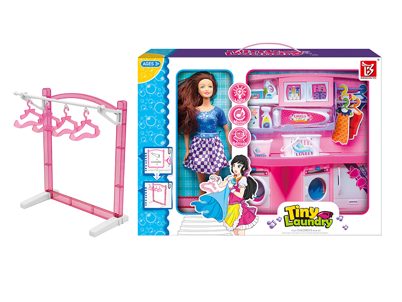 Laundry Toys + Doll + Laundry Rack 26pcs