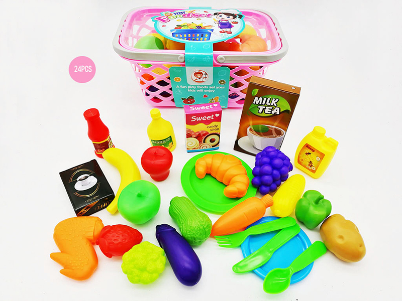 Kitchen Toys Tableware And Food Hand Basket Set 24pcs