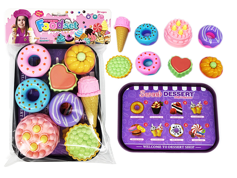 Pretend Play Toy Birthday Cake Dessert Ice Cream Tray Set
