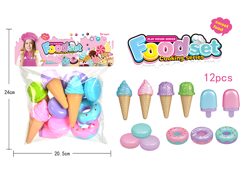 Pretend Play Toy Doughnut Macaron Ice Cream Set 12pcs
