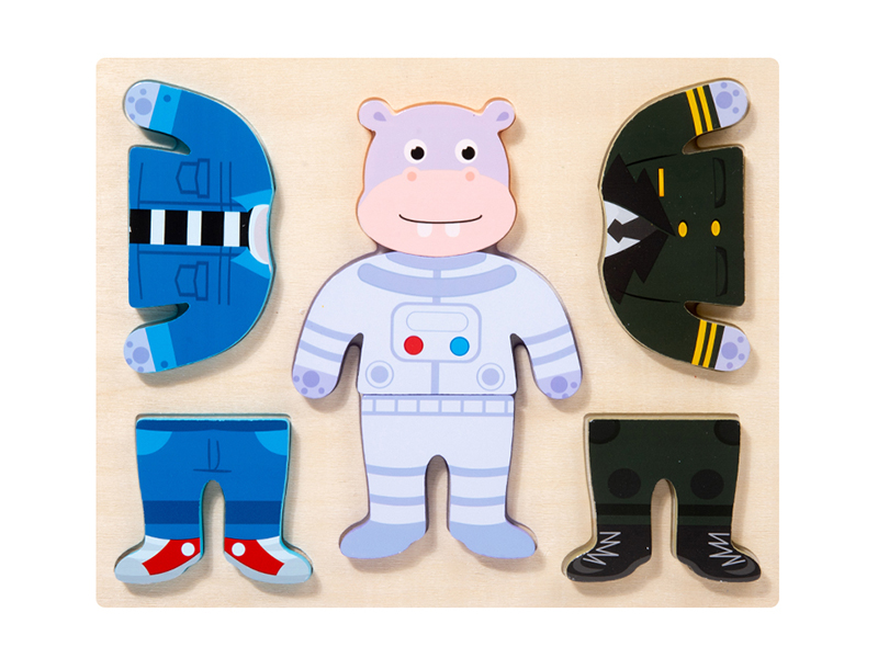 Wooden 3D Hippo Changing Clothes Toys Puzzle