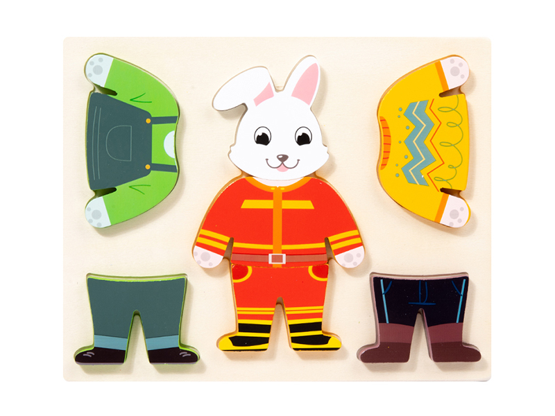 Wooden 3D Rabbit Changing Clothes Toys Puzzle