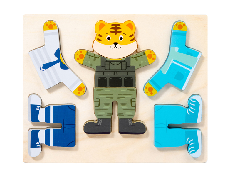 Wooden 3D Tiger Changing Clothes Toys Puzzle