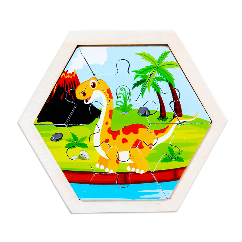 Wooden Hexagonal Puzzle - Brachiosaurus