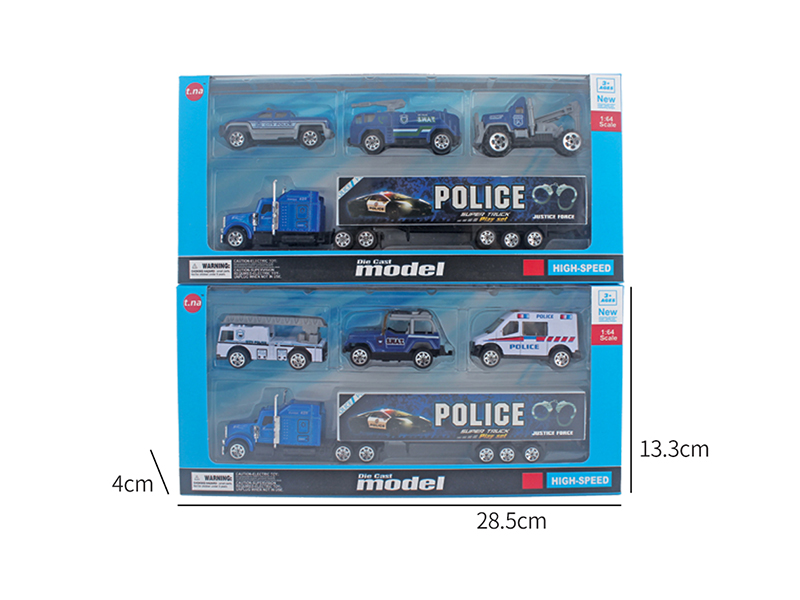 Slide Container Car With 3 Police Cars