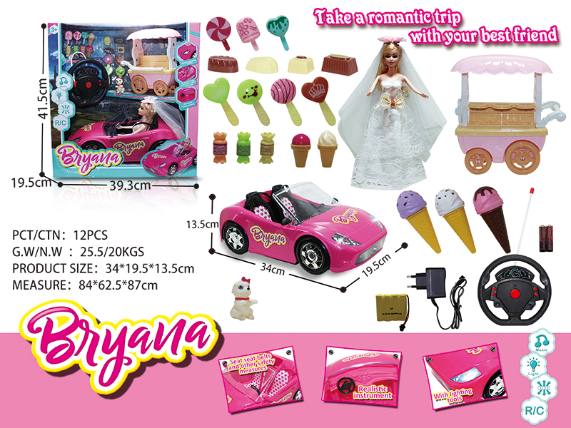 1:14 4 Channel Remote Control Convertible Car With Doll, Dessert Cart Set