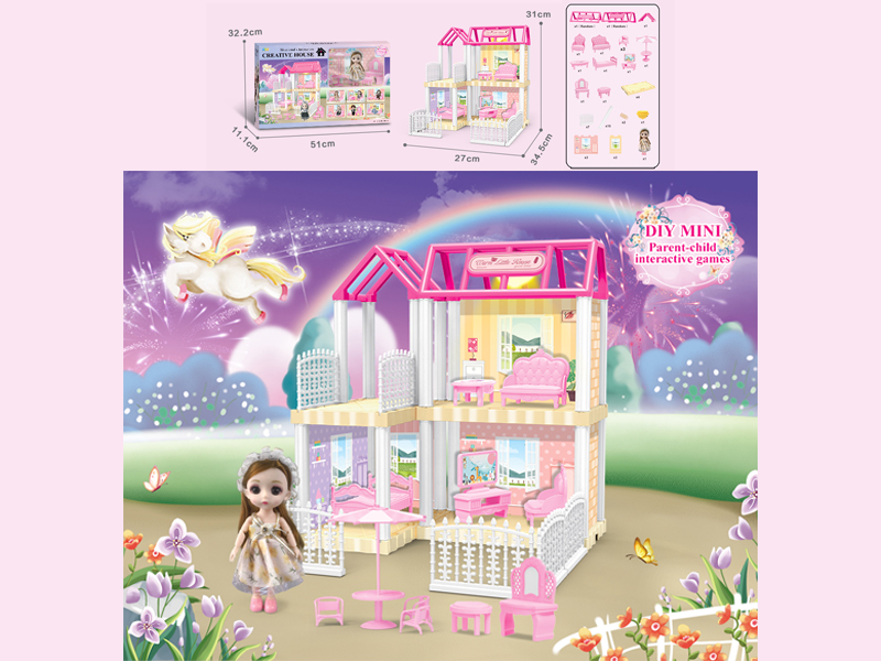 23PCS DIY Villa Toy With 6-Inch Doll With Light