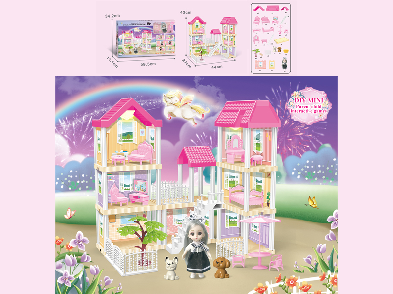 130PCS DIY Villa Toy With 6-Inch Doll With Double Light