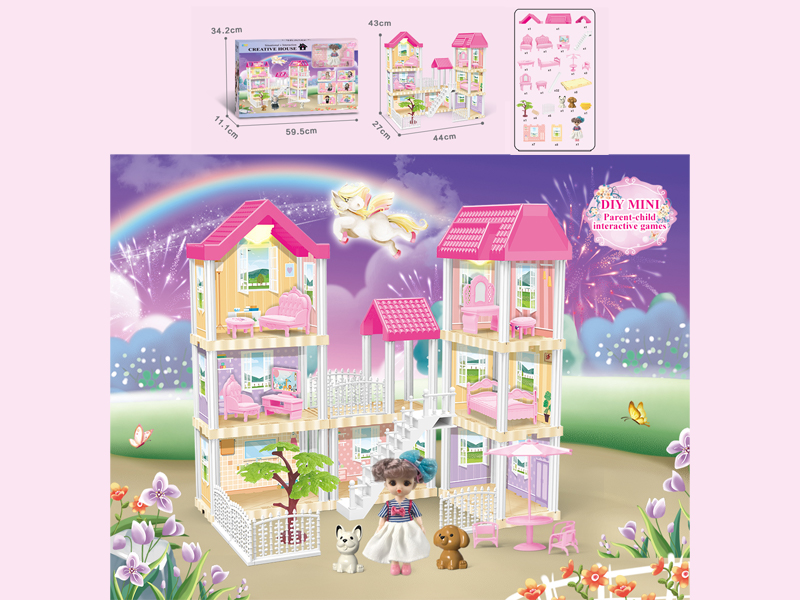 130PCS DIY Villa Toy With 6-Inch Doll With Double Light